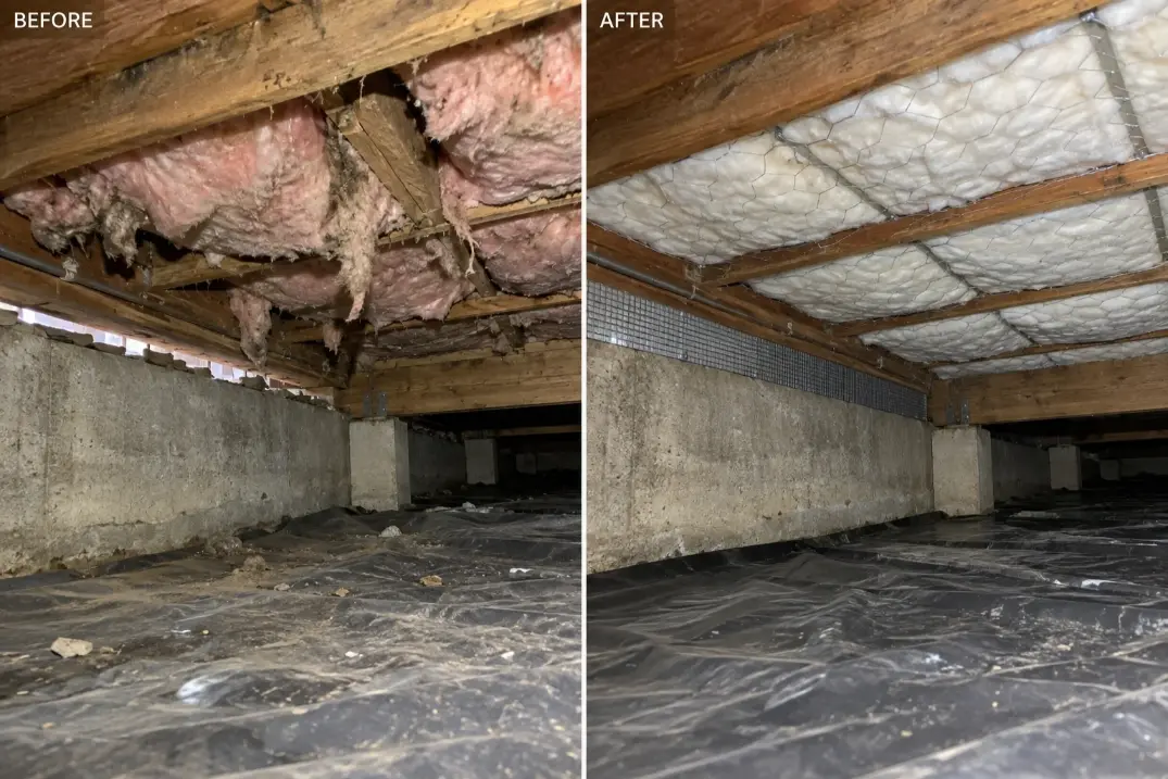 Crawl space before and after rodent work in Bellingham