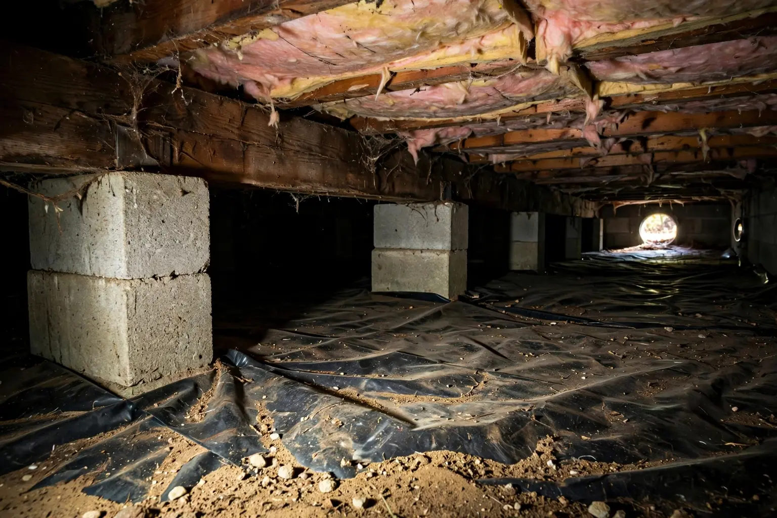 Crawl space ductwork inspection during rodent control service