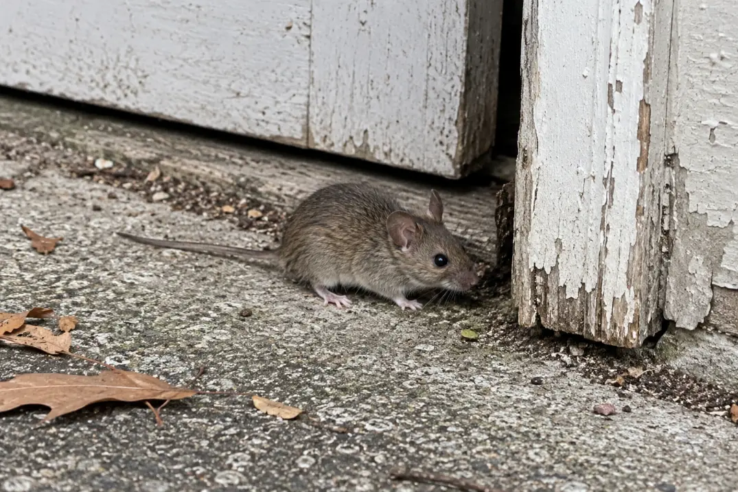 House mouse beside door in Bellingham home